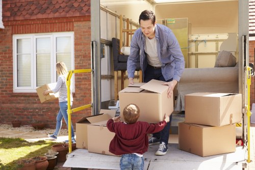 Removal van loading boxes for a student move in London