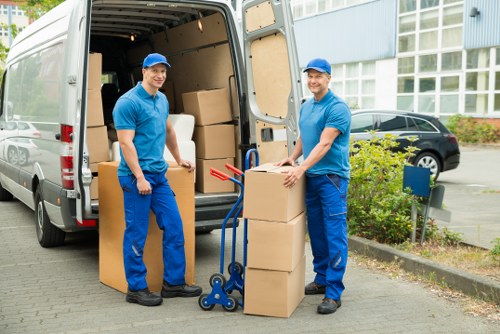 Packed office equipment prepared for relocation services